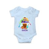 My First Holi - Sprinkled With Love & Colors With Our Customized Romper For Babies With Name - BABY BLUE - 0 - 3 Months Old (Chest 16")