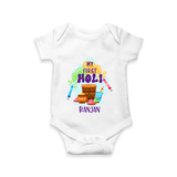 My First Holi - Sprinkled With Love & Colors With Our Customized Romper For Babies With Name - WHITE - 0 - 3 Months Old (Chest 16")