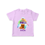 My First Holi - Sprinkled With Love & Colors With Our Customized T-Shirt For Kids With Name - LILAC - 0-5 Months Old (Chest 17")