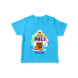 My First Holi - Sprinkled With Love & Colors With Our Customized T-Shirt For Kids With Name - SKY BLUE - 0-5 Months Old (Chest 17")