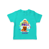 My First Holi - Sprinkled With Love & Colors With Our Customized T-Shirt For Kids With Name - TEAL - 0-5 Months Old (Chest 17")