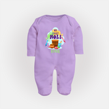 My First Holi - Sprinkled With Love & Colors With Our Customized Sleep Suit For Babies With Name - LILAC - New Born (Chest 7.5")