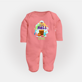 My First Holi - Sprinkled With Love & Colors With Our Customized Sleep Suit For Babies With Name - PEACH - New Born (Chest 7.5")