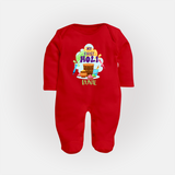 My First Holi - Sprinkled With Love & Colors With Our Customized Sleep Suit For Babies With Name - RED - New Born (Chest 7.5")