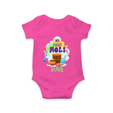 My First Holi - Sprinkled With Love & Colors With Our Customized Romper For Babies With Name - HOT PINK - 0 - 3 Months Old (Chest 16")