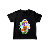 My First Holi - Sprinkled With Love & Colors With Our Customized T-Shirt For Kids With Name - BLACK - 0-5 Months Old (Chest 17")