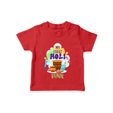 My First Holi - Sprinkled With Love & Colors With Our Customized T-Shirt For Kids With Name - RED - 0-5 Months Old (Chest 17")