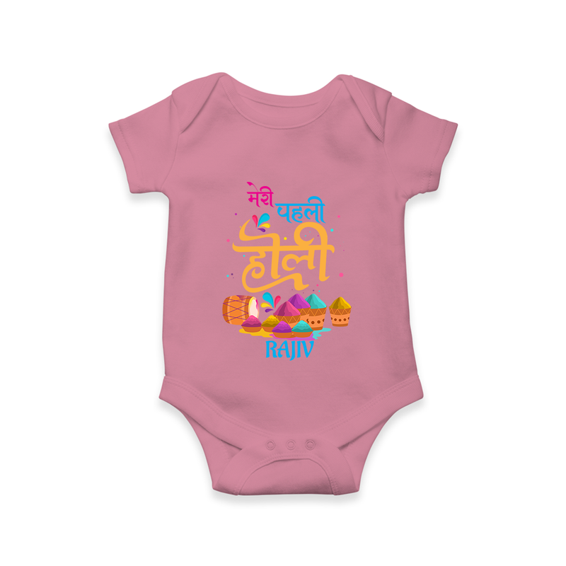 My First Holi - Bright Beginnings & Colorful Smiles With Our Customized Romper For Babies With Name - ONION - 0 - 3 Months Old (Chest 16")