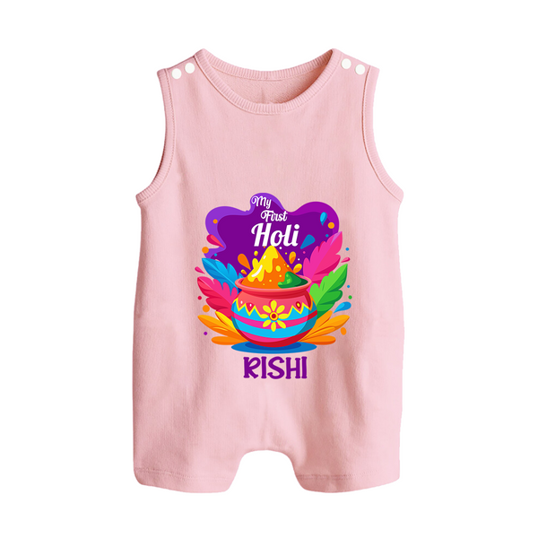 My First Holi - Laugh, Play & Splash In Colors With Our Customized Romper Suit For Babies With Name - BABY PINK - 0 - 5 Months Old (Chest 18")