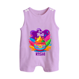 My First Holi - Laugh, Play & Splash In Colors With Our Customized Romper Suit For Babies With Name - LILAC - 0 - 5 Months Old (Chest 18")