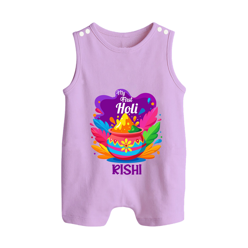 My First Holi - Laugh, Play & Splash In Colors With Our Customized Romper Suit For Babies With Name - LILAC - 0 - 5 Months Old (Chest 18")