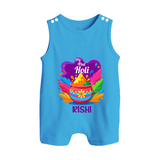 My First Holi - Laugh, Play & Splash In Colors With Our Customized Romper Suit For Babies With Name - ROYAL BLUE - 0 - 5 Months Old (Chest 18")