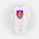 My First Holi Personalized Baby Fullbody Suit – Festive Pot Design - WHITE - New Born (Chest 7.5")