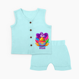 My First Holi - Laugh, Play & Splash In Colors With Our Customized Jabla Set For Babies With Name - BABY BLUE - 0 - 3 Months Old (Chest 9.8")