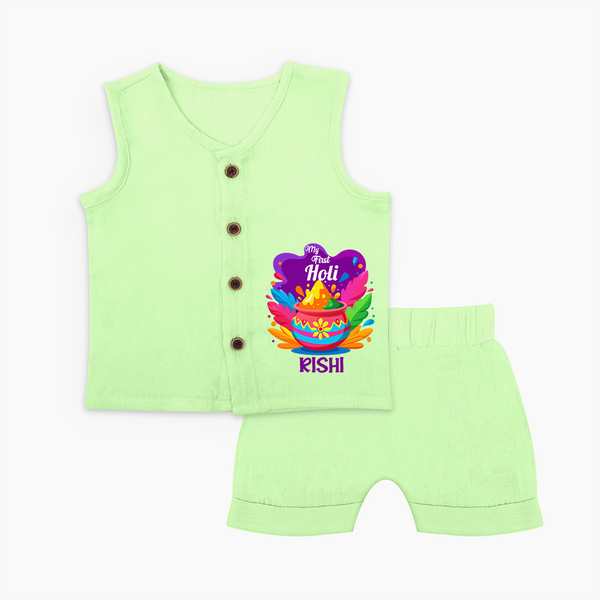 My First Holi - Laugh, Play & Splash In Colors With Our Customized Jabla Set For Babies With Name - PASTEL GREEN - 0 - 3 Months Old (Chest 9.8")