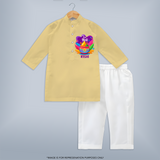 My First Holi - Laugh, Play & Splash In Colors With Our Customized Kurta For Kids With Name - YELLOW - 3 - 6 Months Old (Chest 24", Kurta Length 14'', Waist 19", Pant Length 14")