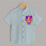 My First Holi - Laugh, Play & Splash In Colors With Our Customized Shirt For Kids With Name - ARCTIC BLUE - 0 - 6 Months Old (Chest 23")