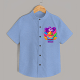 My First Holi - Laugh, Play & Splash In Colors With Our Customized Shirt For Kids With Name - SKY BLUE - 0 - 6 Months Old (Chest 23")