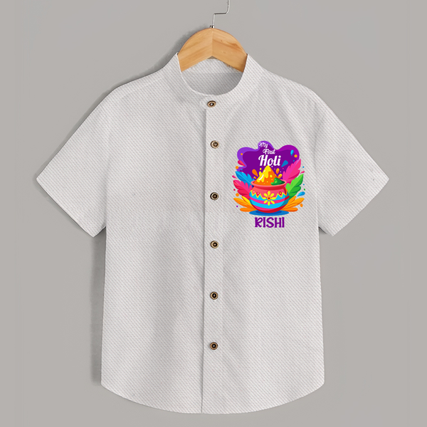 My First Holi - Laugh, Play & Splash In Colors With Our Customized Shirt For Kids With Name - WHITE - 0 - 6 Months Old (Chest 23")