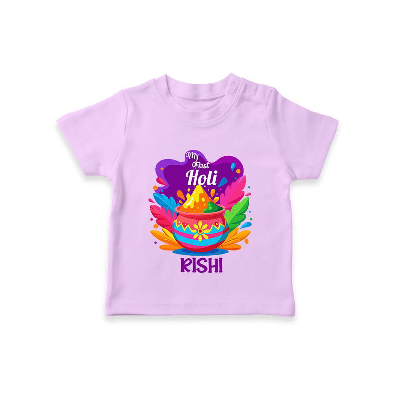 My First Holi - Laugh, Play & Splash In Colors With Our Customized T-Shirt For Kids With Name - LILAC - 0-5 Months Old (Chest 17")