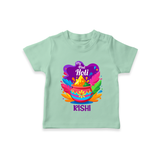 My First Holi - Laugh, Play & Splash In Colors With Our Customized T-Shirt For Kids With Name - MINT GREEN - 0-5 Months Old (Chest 17")