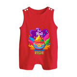 My First Holi - Laugh, Play & Splash In Colors With Our Customized Romper Suit For Babies With Name - RED - 0 - 5 Months Old (Chest 18")