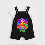 My First Holi - Laugh, Play & Splash In Colors With Our Customized Dungaree Set For Kids With Name - BLACK - 0 - 5 Months Old (Chest 18")