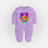 My First Holi - Laugh, Play & Splash In Colors With Our Customized Sleep Suit For Babies With Name - LILAC - New Born (Chest 7.5")