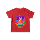 My First Holi - Laugh, Play & Splash In Colors With Our Customized T-Shirt For Kids With Name - RED - 0-5 Months Old (Chest 17")