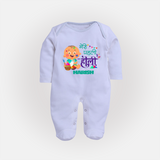 My First Holi - Painted In Love & Happiness With Our Customized Sleep Suit For Babies With Name - BABY BLUE - New Born (Chest 7.5")