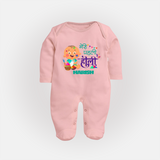 My First Holi - Painted In Love & Happiness With Our Customized Sleep Suit For Babies With Name - BABY PINK - New Born (Chest 7.5")