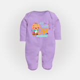 My First Holi - Painted In Love & Happiness With Our Customized Sleep Suit For Babies With Name - LILAC - New Born (Chest 7.5")