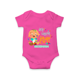 My First Holi - Painted In Love & Happiness With Our Customized Romper For Babies With Name - HOT PINK - 0 - 3 Months Old (Chest 16")