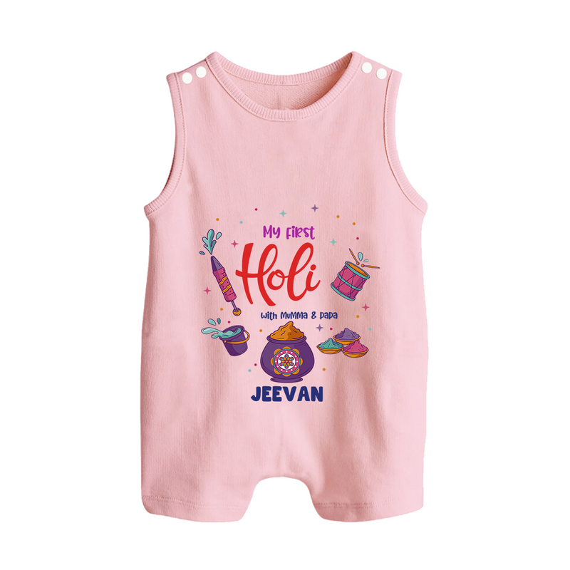 My First Holi - A Colorful Start To Celebrations With Our Customized Romper Suit For Babies With Name - BABY PINK - 0 - 5 Months Old (Chest 18")