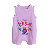 My First Holi - A Colorful Start To Celebrations With Our Customized Romper Suit For Babies With Name - LILAC - 0 - 5 Months Old (Chest 18")