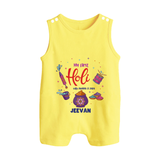 My First Holi - A Colorful Start To Celebrations With Our Customized Romper Suit For Babies With Name - PASTEL YELLOW - 0 - 5 Months Old (Chest 18")