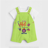 My First Holi - A Colorful Start To Celebrations With Our Customized Dungaree Set For Kids With Name - GREEN - 0 - 5 Months Old (Chest 18")