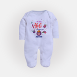 First Holi Special Custom Name Fullbody Suit - BABY BLUE - New Born (Chest 7.5")