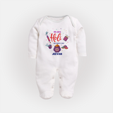 First Holi Special Custom Name Fullbody Suit - WHITE - New Born (Chest 7.5")