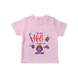 My First Holi - A Colorful Start To Celebrations With Our Customized T-Shirt For Kids With Name - PINK - 0-5 Months Old (Chest 17")