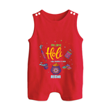 My First Holi - A Colorful Start To Celebrations With Our Customized Romper Suit For Babies With Name - RED - 0 - 5 Months Old (Chest 18")