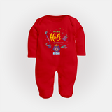 My First Holi - A Colorful Start To Celebrations With Our Customized Sleep Suit For Babies With Name - RED - New Born (Chest 7.5")