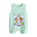 “Masti Mein Holi” Personalized Kids Romper Suit - MINT GREEN - 0 - 5 Months Old (Chest 18")