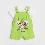 Happy Holi - Masti Mein Holi With Our Customized Dungaree Set For Kids With Name - GREEN - 0 - 5 Months Old (Chest 18")