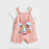 Happy Holi - Masti Mein Holi With Our Customized Dungaree Set For Kids With Name - PEACH - 0 - 5 Months Old (Chest 18")