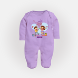 “Masti Mein Holi” Personalized Kids Fullbody Suit - LILAC - New Born (Chest 7.5")