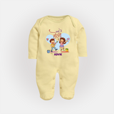 Happy Holi - Masti Mein Holi With Our Customized Sleep Suit For Babies With Name - PASTEL YELLOW - New Born (Chest 7.5")