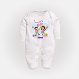 “Masti Mein Holi” Personalized Kids Fullbody Suit - WHITE - New Born (Chest 7.5")