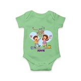 “Masti Mein Holi” Personalized Kids Romper - GREEN - New Born (Chest 14")