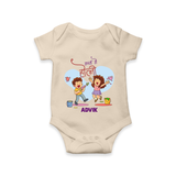 Happy Holi - Masti Mein Holi With Our Customized Romper For Babies With Name - IVORY - 0 - 3 Months Old (Chest 16")